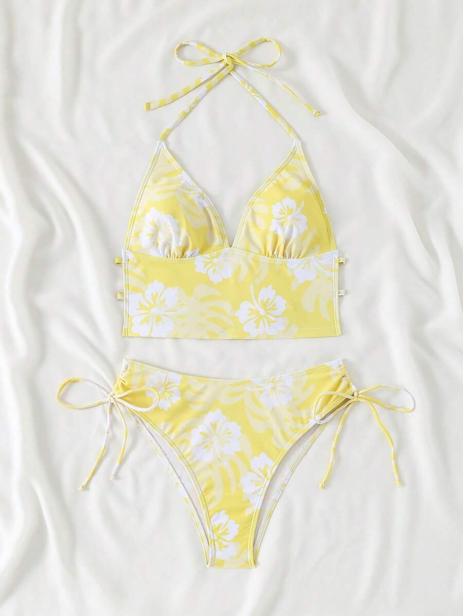 Dantelli Çiçek Desenli Düğümlü Tankini Takımı Niebbla