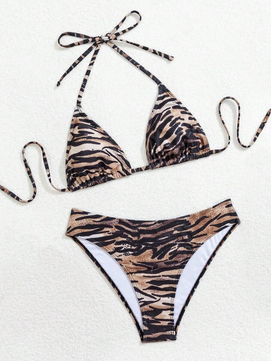 Çiçek Desenli Halter Bağcıklı Bikini Takımı Niebbla