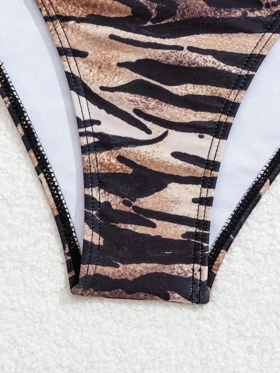 Çiçek Desenli Halter Bağcıklı Bikini Takımı Niebbla
