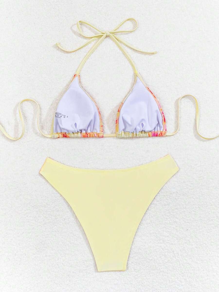 Çiçek Desenli Halter Bağcıklı Bikini Takımı Niebbla