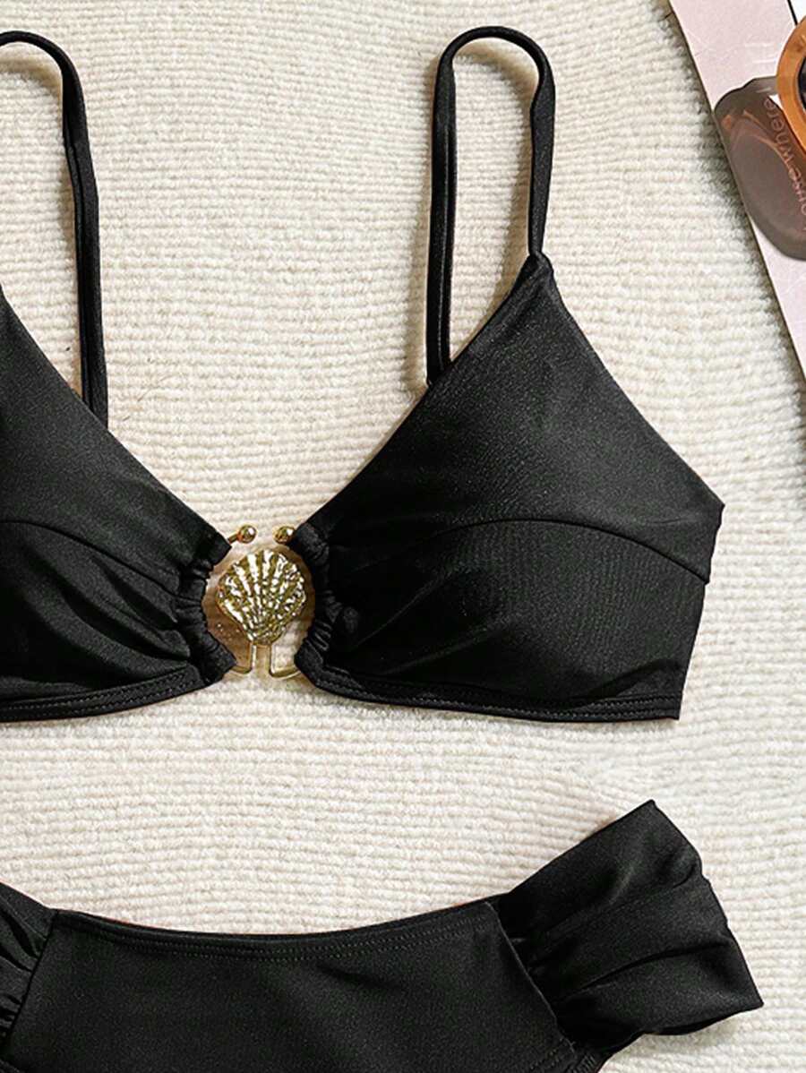 Metal Aksesuarlı Yüksek Kesim Askılı Bikini Takımı Niebbla