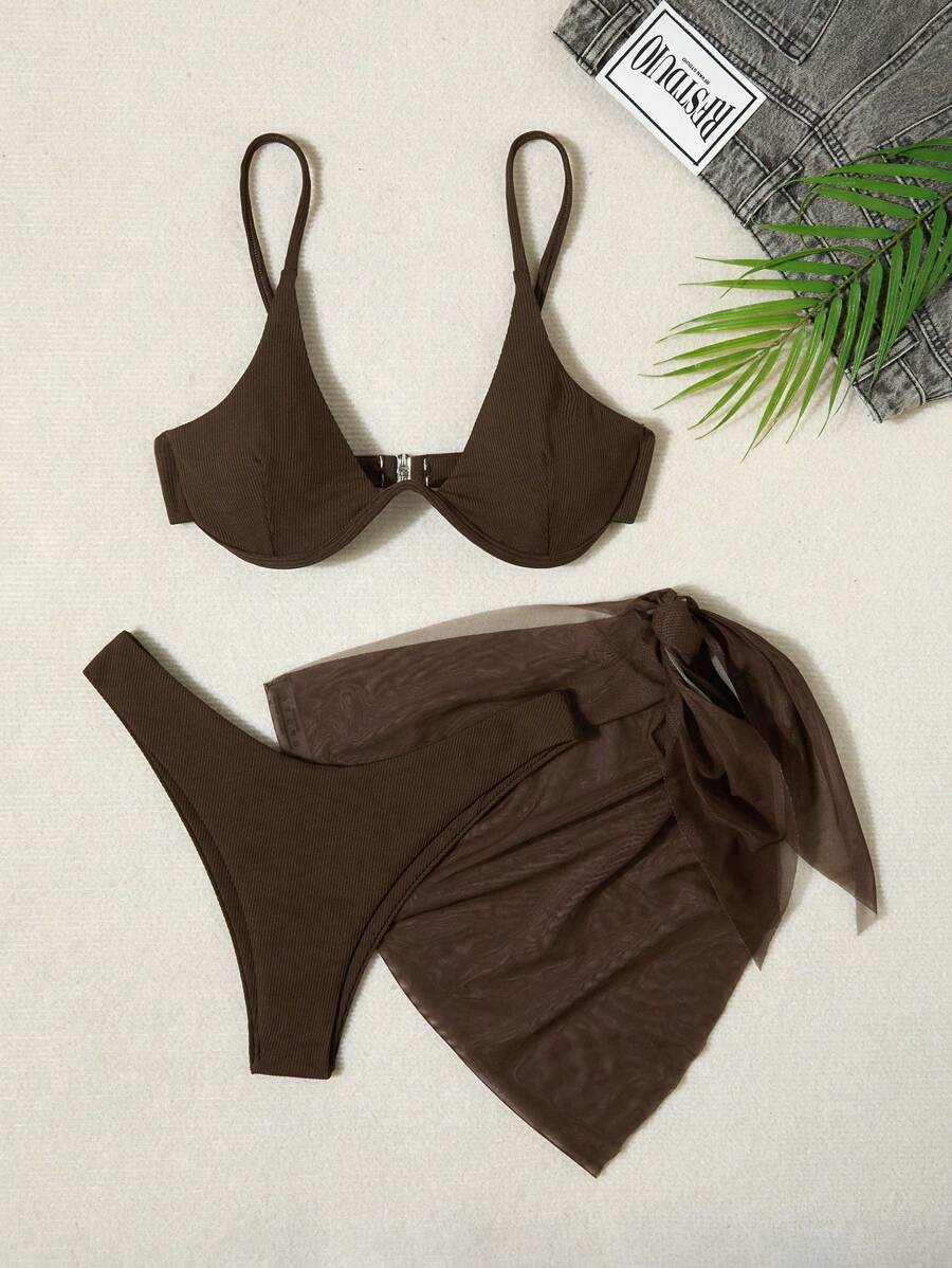 3'Lü Balenli Bikini Takımı Ve Örgü Plaj Eteği Niebbla