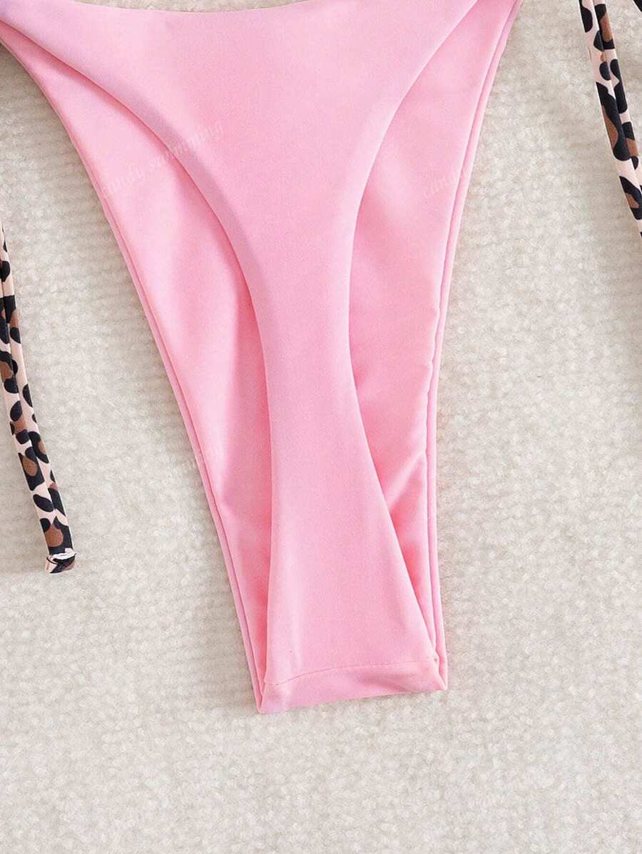 Leopar Desenli Boyundan Bağlamalı Bikini Takımı Niebbla