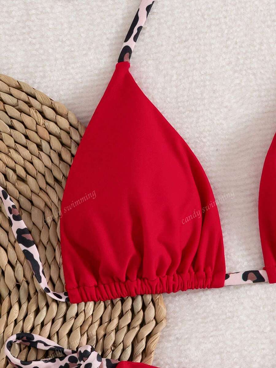 Leopar Desenli Boyundan Bağlamalı Bikini Takımı Niebbla