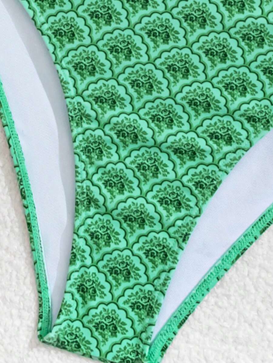 Çiçek Desenli Halter Bağcıklı Bikini Takımı Niebbla