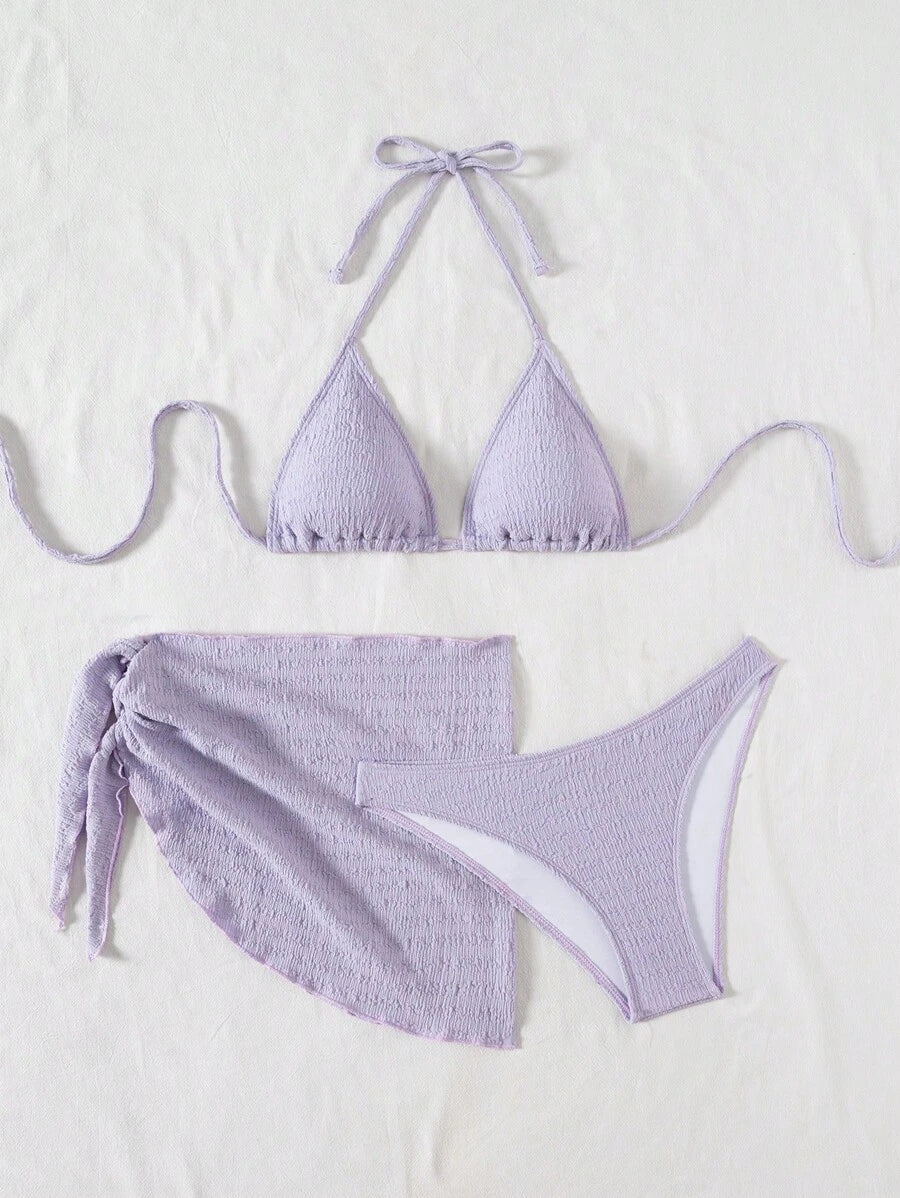 3 Parça Bikini Ve Düğümlü Mini Etek Takımı Niebbla