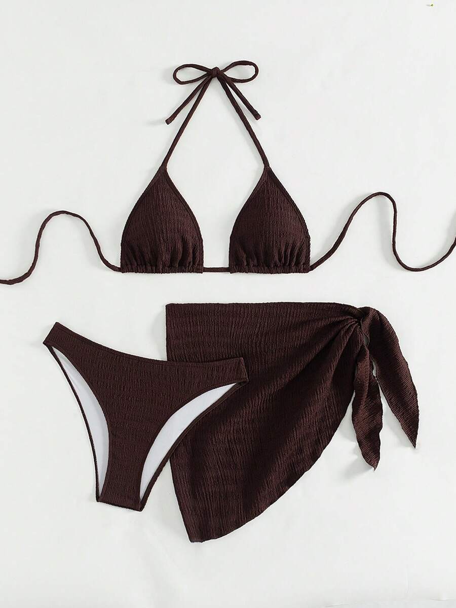 3 Parça Bikini Ve Düğümlü Mini Etek Takımı Niebbla