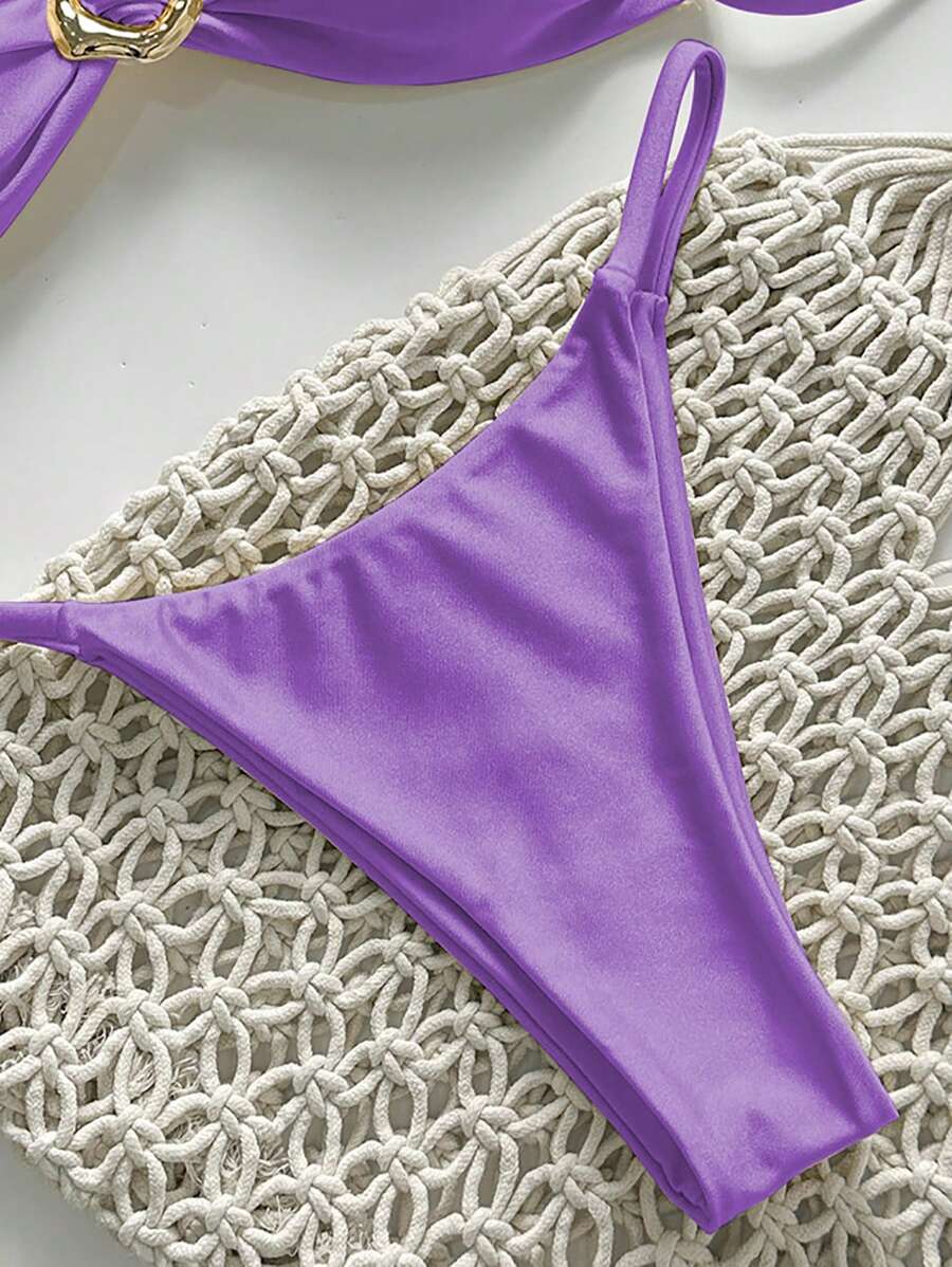 Pembe Straplez Bağcıklı Metal Detaylı Bikini Takımı Niebbla