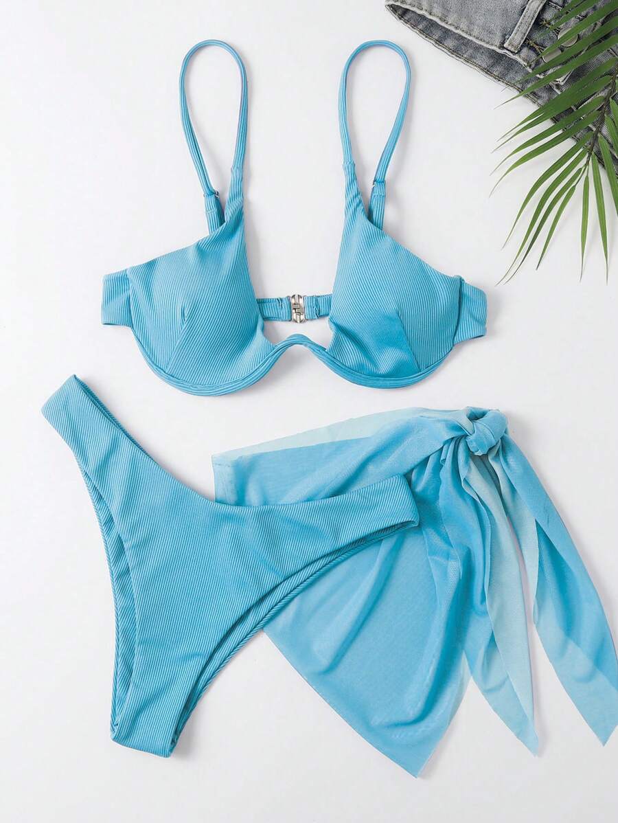 3'Lü Balenli Bikini Takımı Ve Örgü Plaj Eteği Niebbla