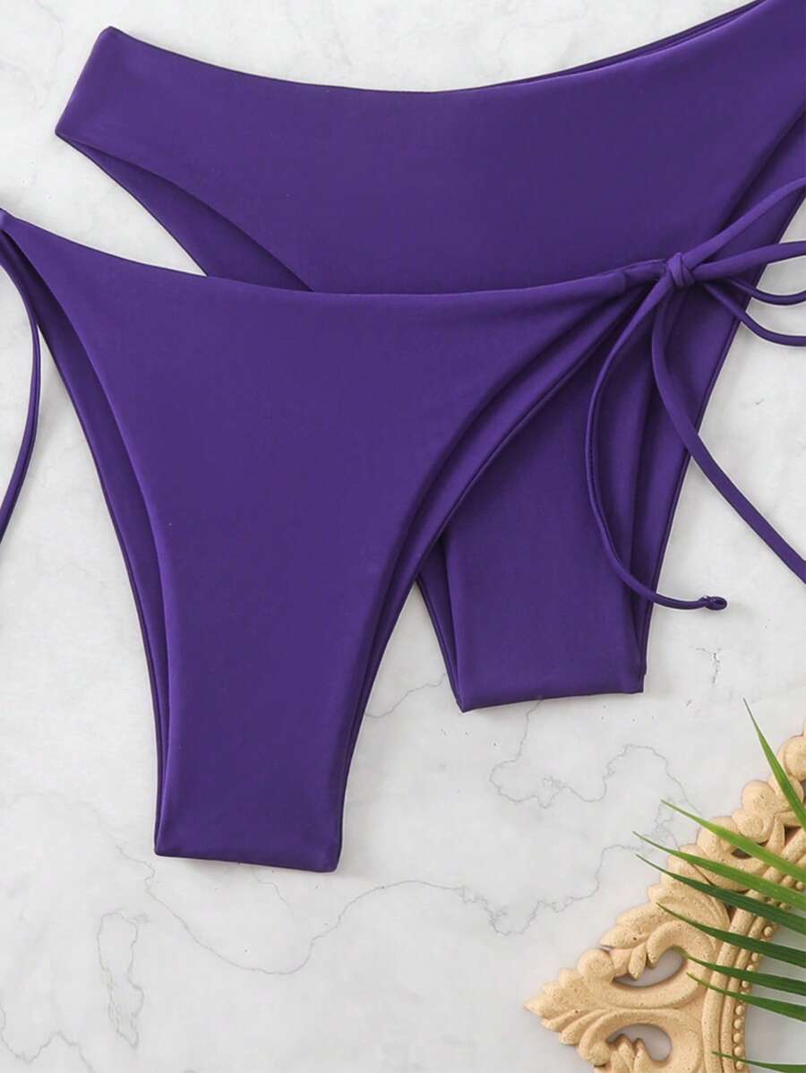 3 Parça Halter Üst + Üçgen Alt + Bağcıklı Şort Bikini Takımı Niebbla