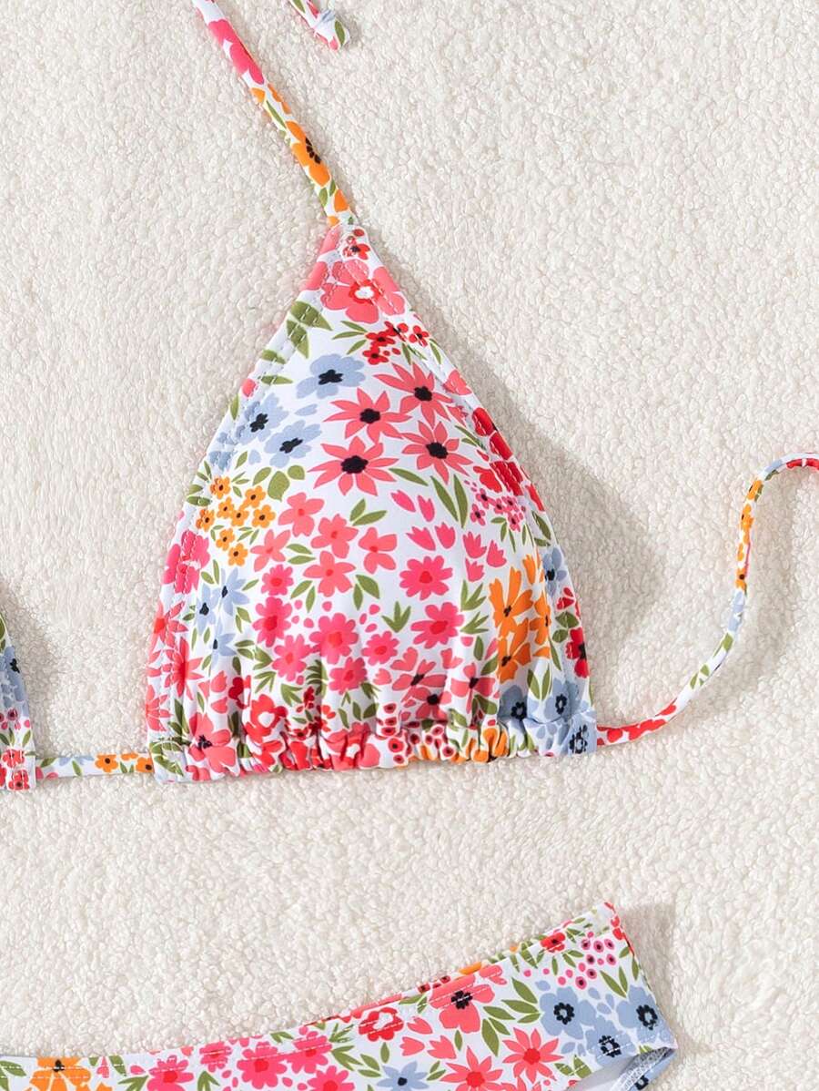 Çiçek Desenli Halter Bağcıklı Bikini Takımı Niebbla