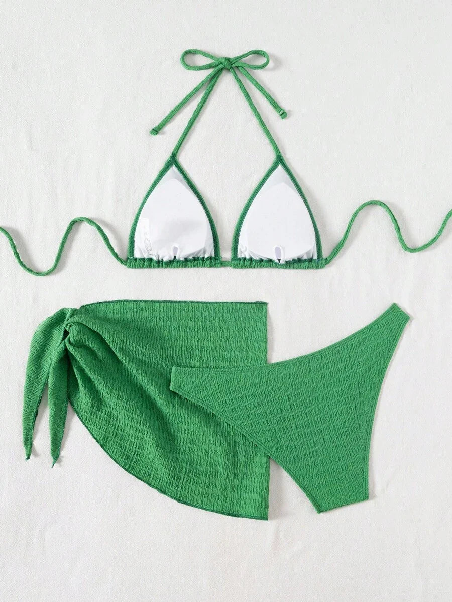 3 Parça Bikini Ve Düğümlü Mini Etek Takımı Niebbla