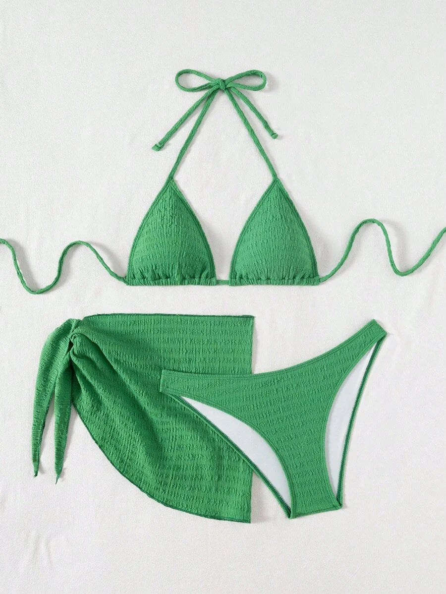3 Parça Bikini Ve Düğümlü Mini Etek Takımı Niebbla