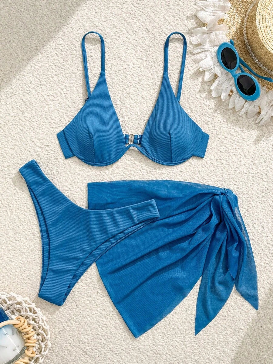 3'Lü Balenli Bikini Takımı Ve Örgü Plaj Eteği Niebbla