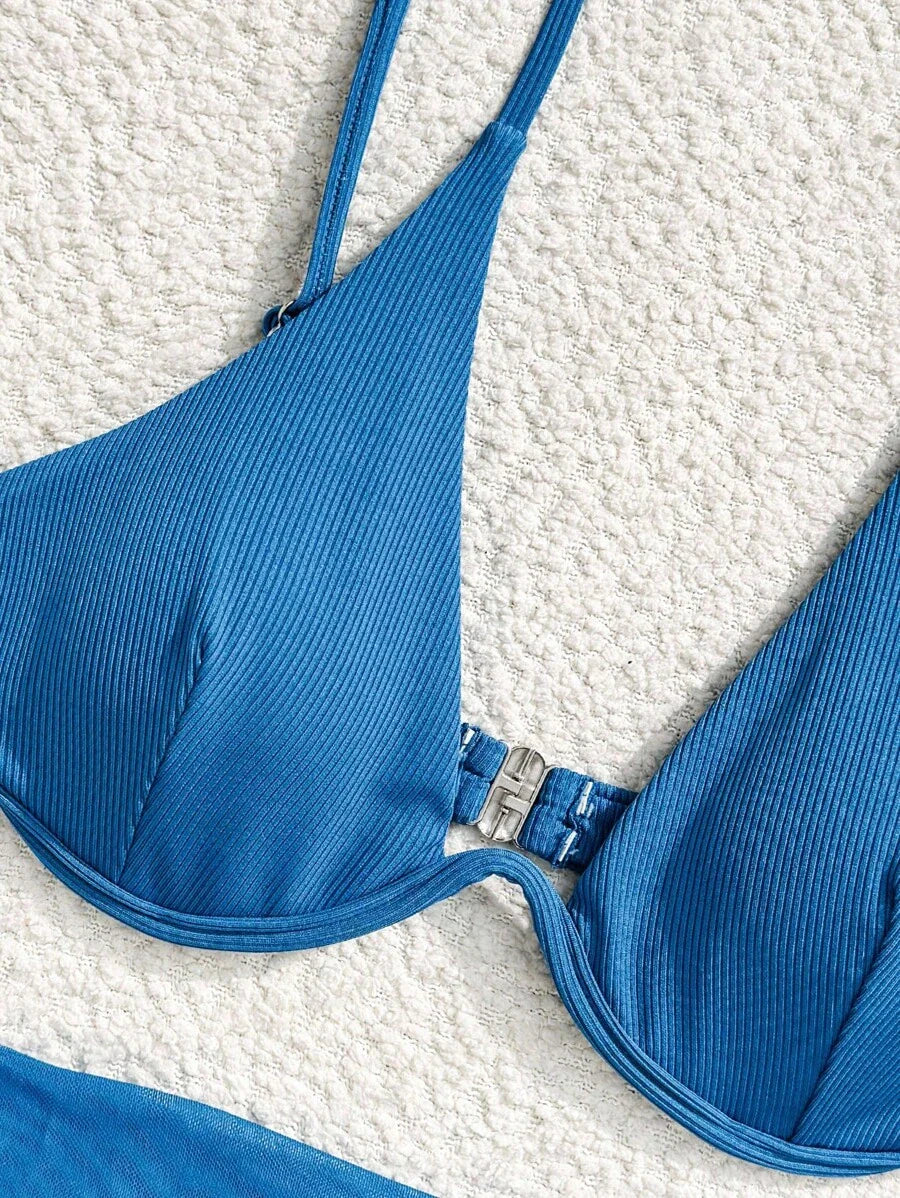 3'Lü Balenli Bikini Takımı Ve Örgü Plaj Eteği Niebbla