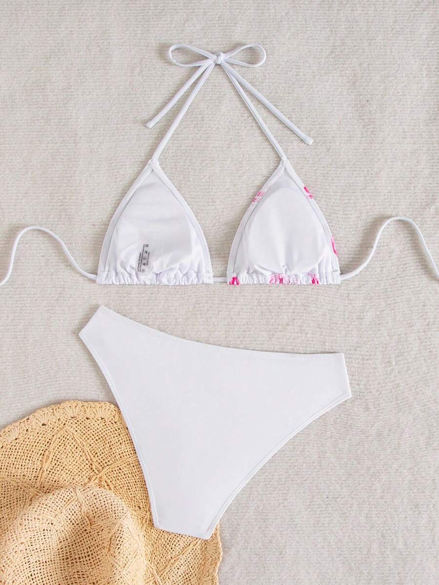 Çiçek Desenli Halter Bağcıklı Bikini Takımı Niebbla