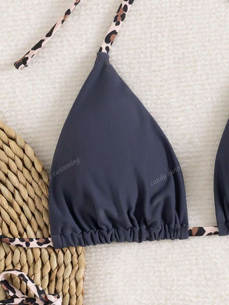 Leopar Desenli Boyundan Bağlamalı Bikini Takımı Niebbla