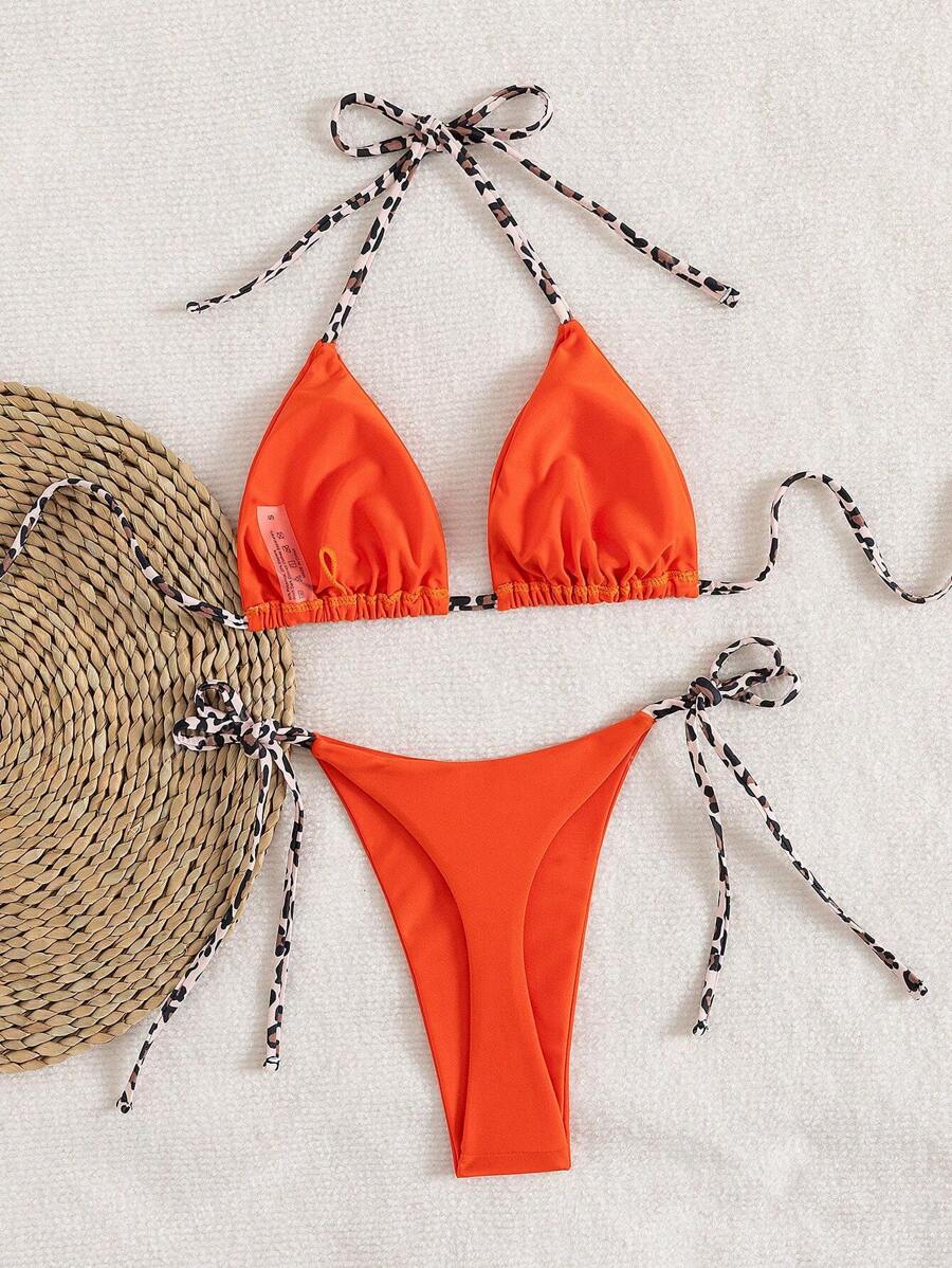 Leopar Desenli Boyundan Bağlamalı Bikini Takımı Niebbla