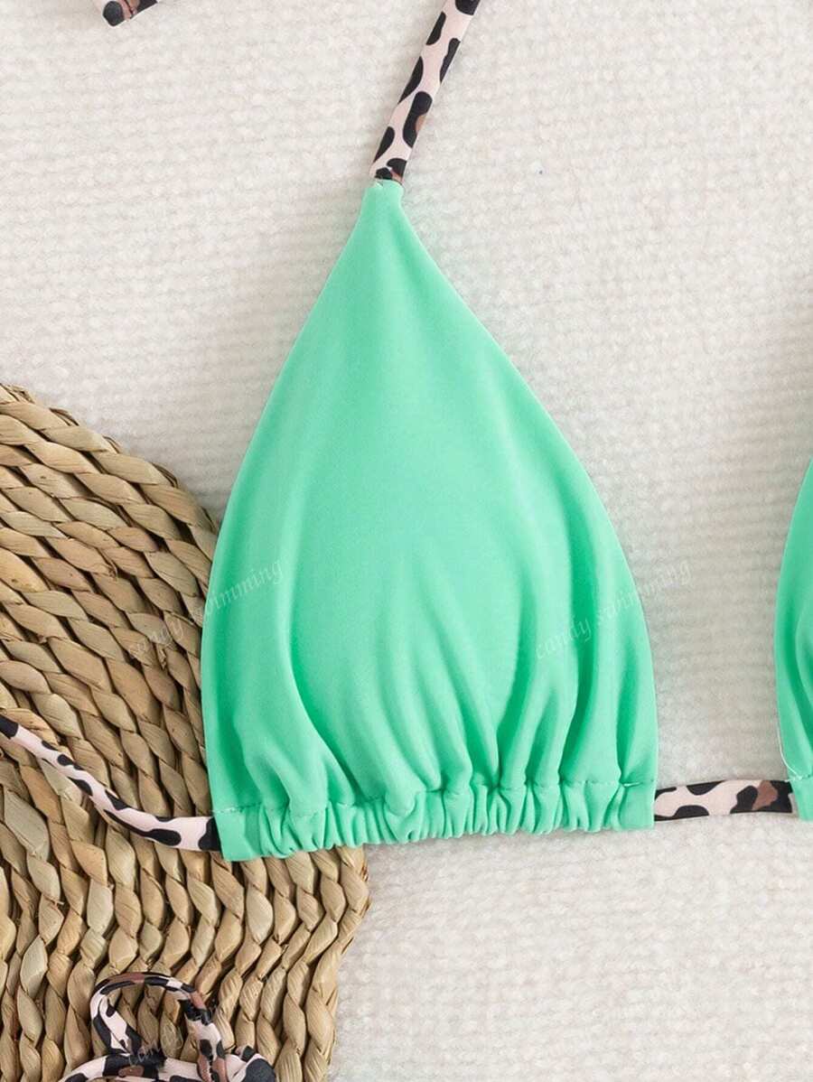 Leopar Desenli Boyundan Bağlamalı Bikini Takımı Niebbla