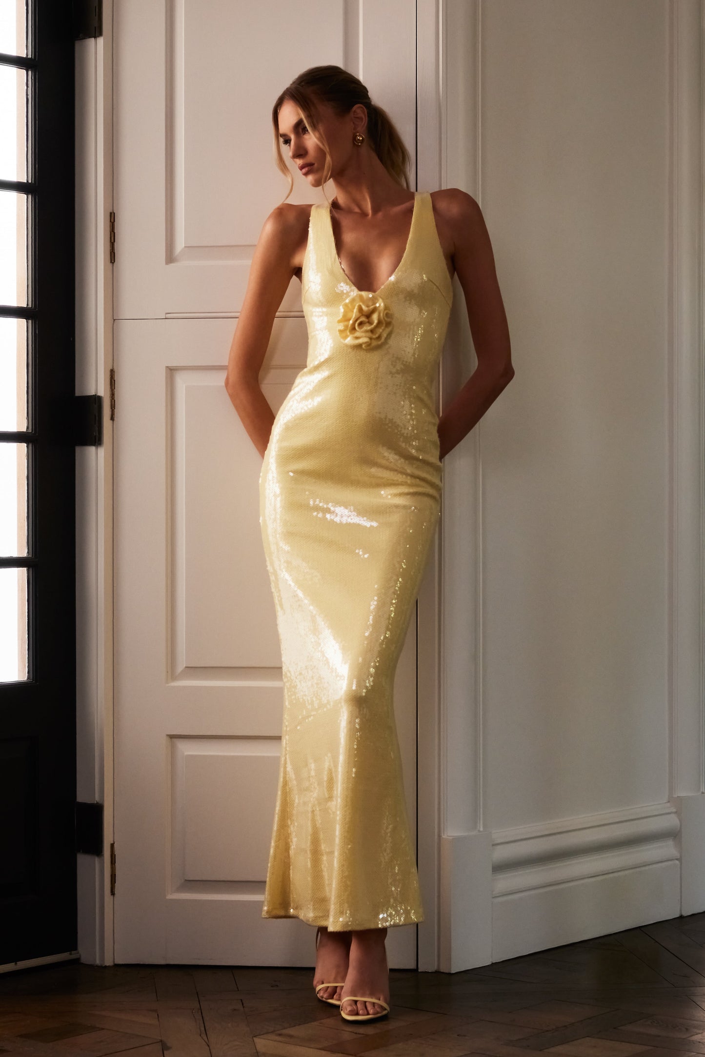 ROF Eliza Rose Payetli Uzun Elbise - Limon Shine Aura