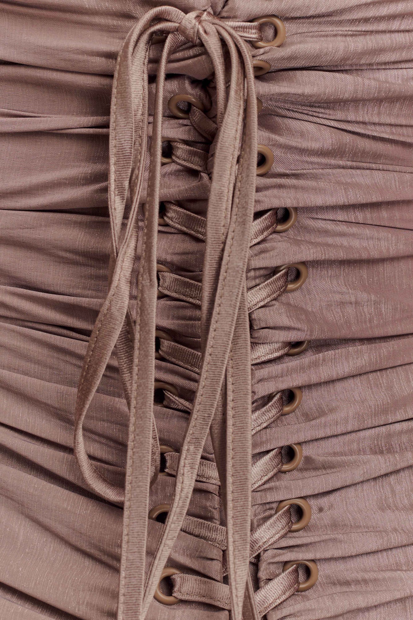 ROF Serena Straplez Tafta Maxi Elbise - Bronz Taupe Shine Aura