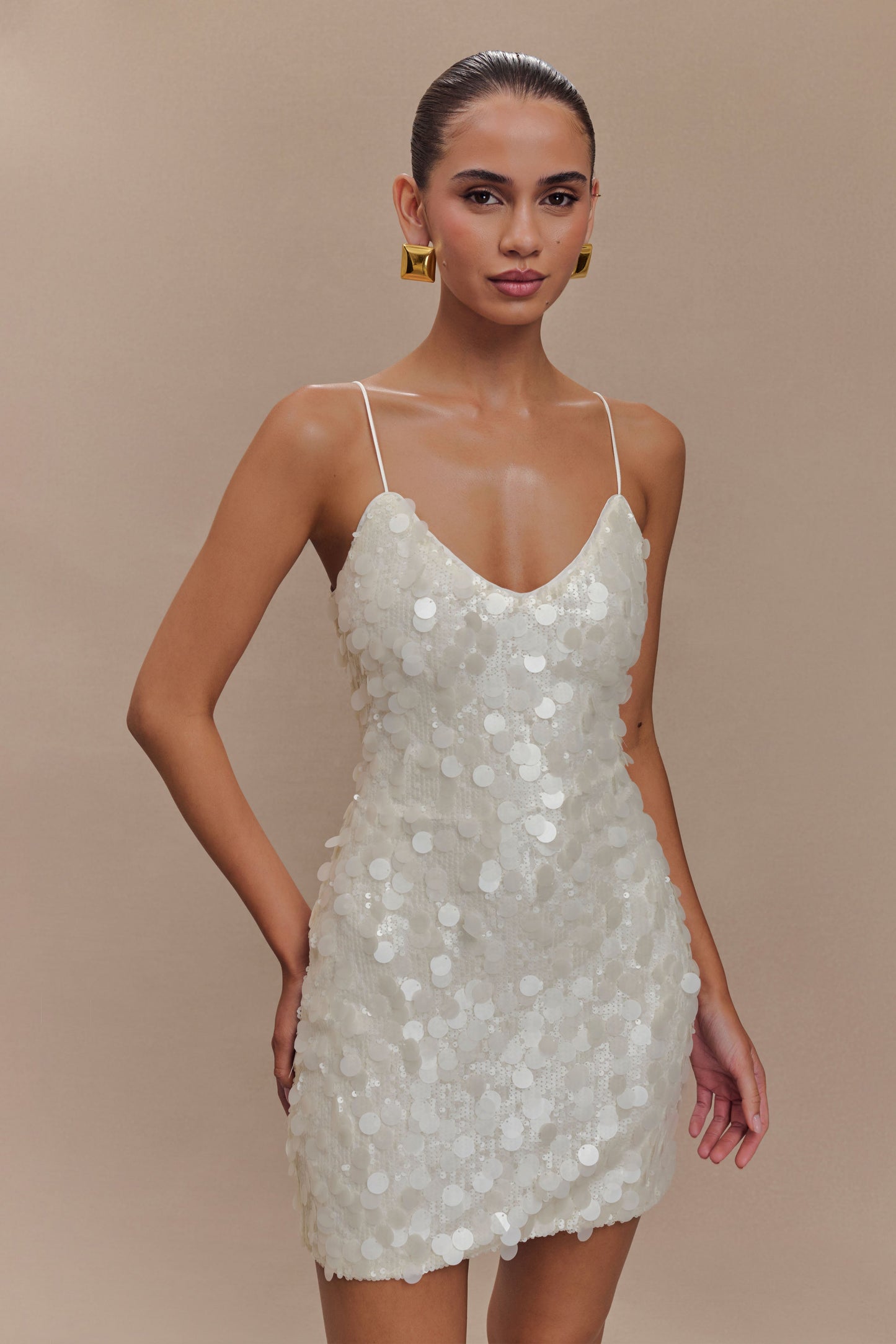 ROF Romilly Payet Mini Elbise - Fildişi Shine Aura