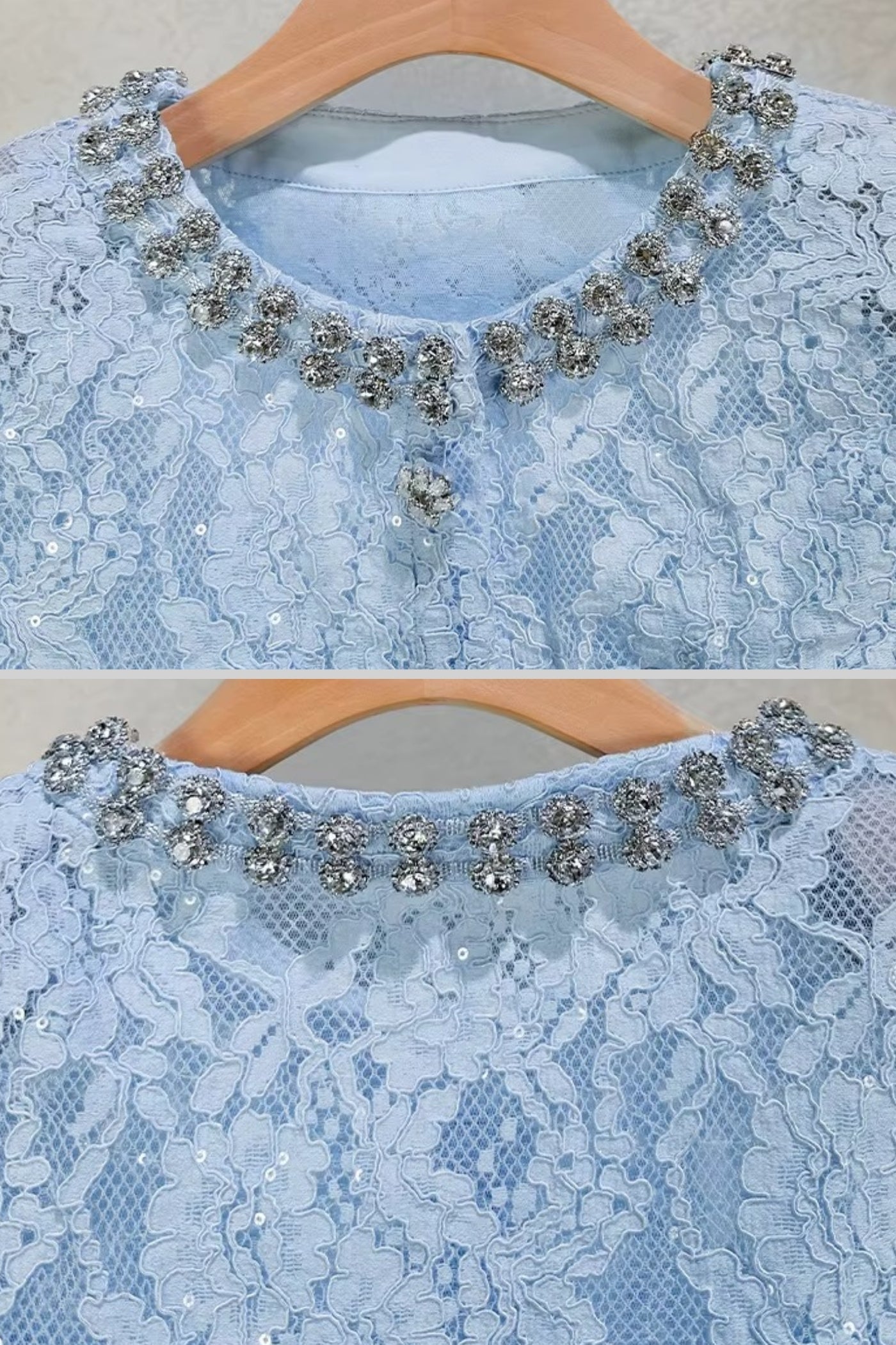Işıltılı Yaka Süslemeli ve Midi Etekli Dantel Takımı Siaora