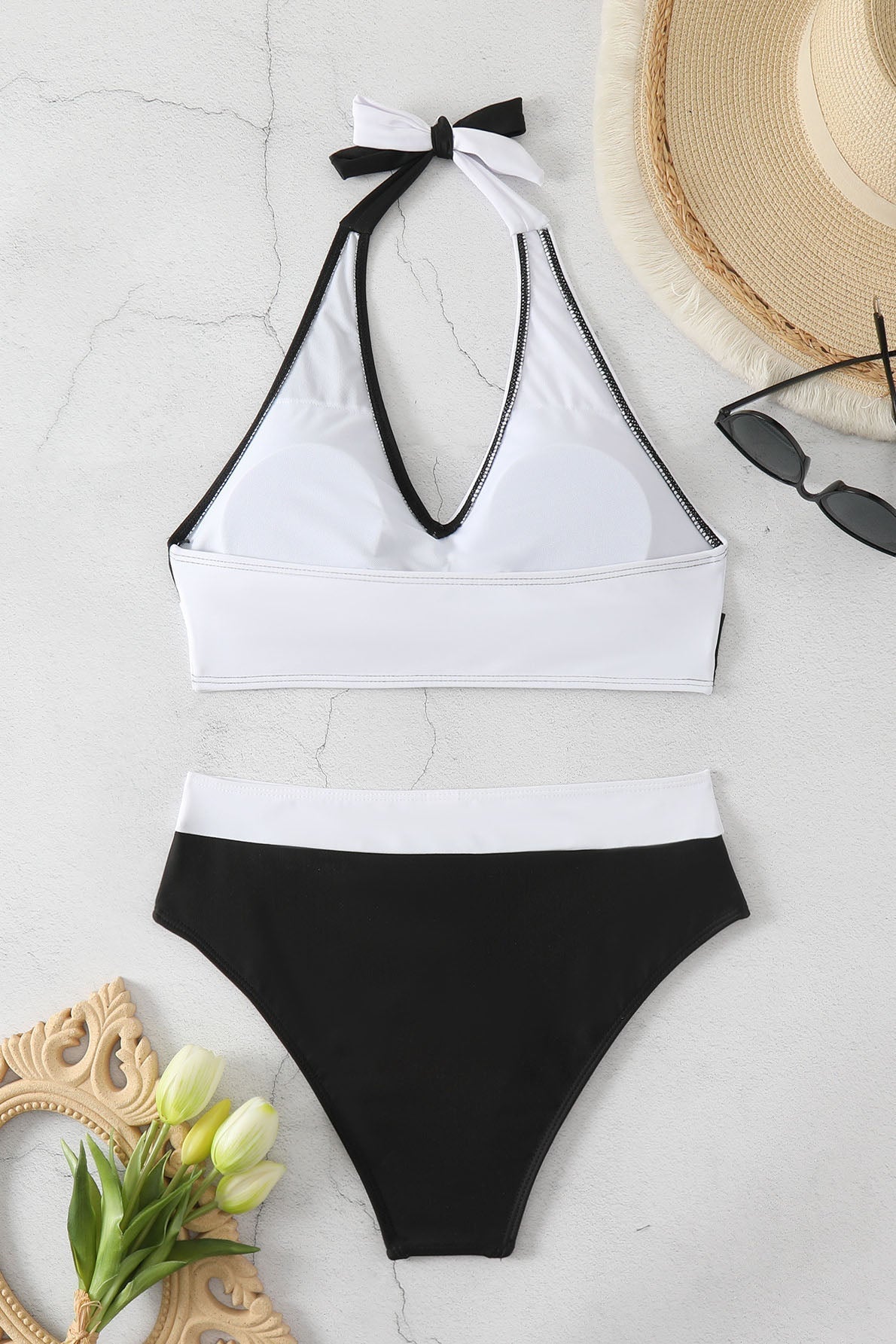 Renk Bloklu Boyundan Bağlamalı Bikini Mayo Niebbla