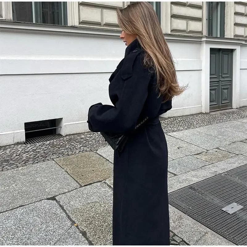 Klasik Kruvaze Yün Trençkot Siaora
