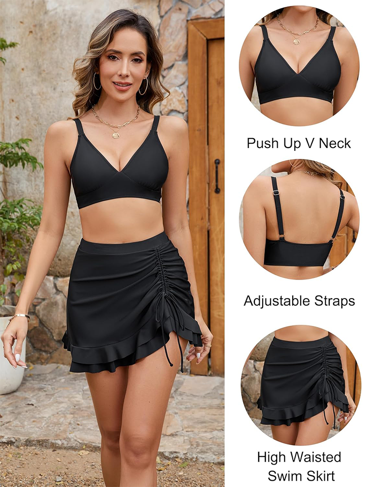 Yüksek Bel Karın Toparlayıcı Bikini Seti Ve Etek – Vintage Stil Niebbla