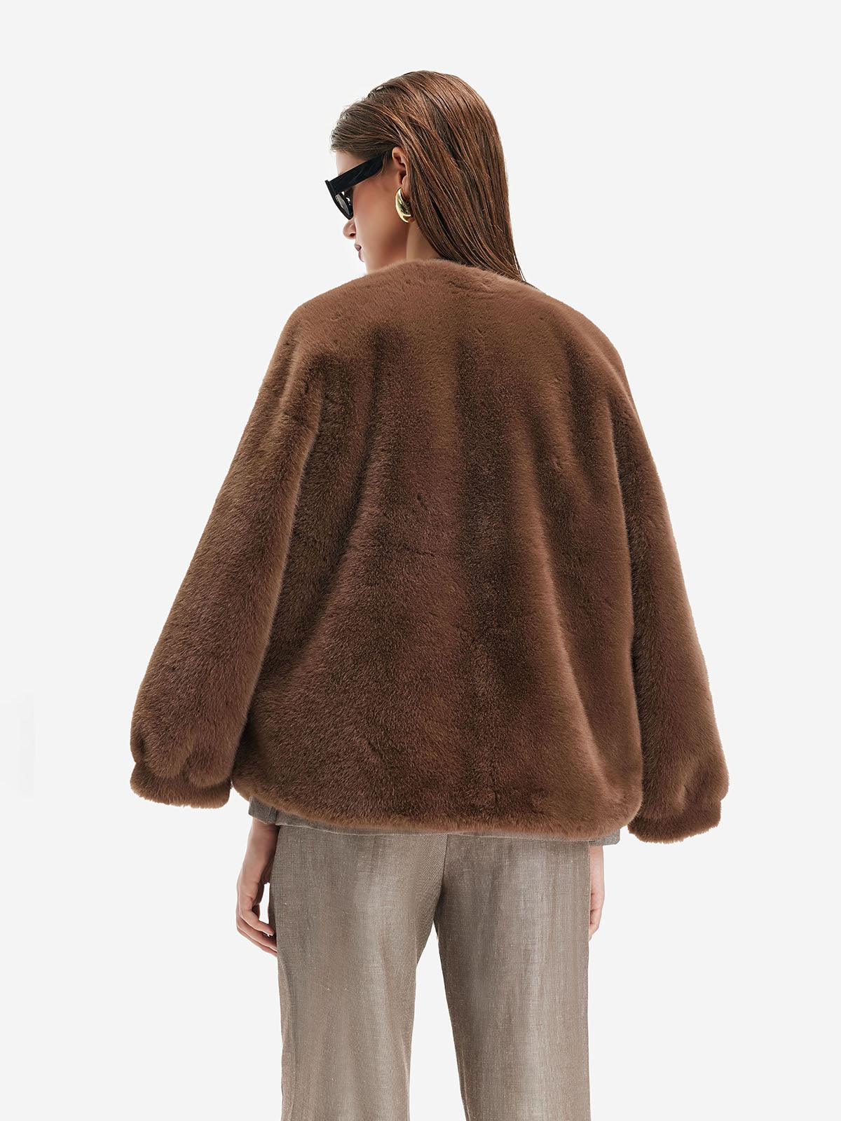 Kahverengi Oversize Peluş Ceket Siaora