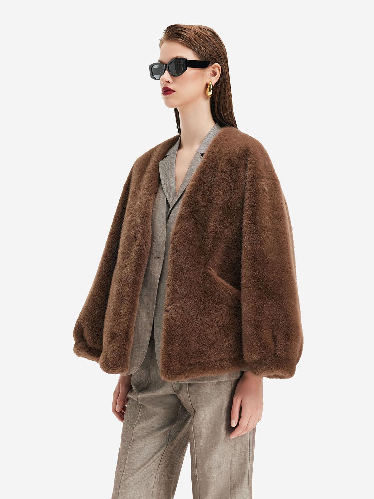 Kahverengi Oversize Peluş Ceket Siaora