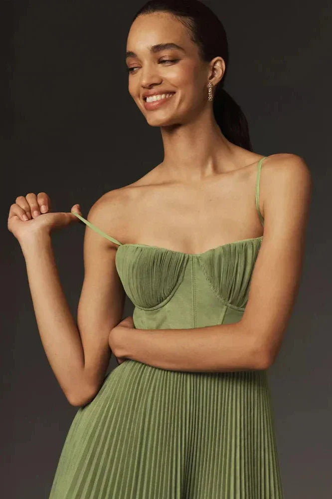 Büstiyer Pileli Tül Fit & Flare Midi Elbise Niebbla