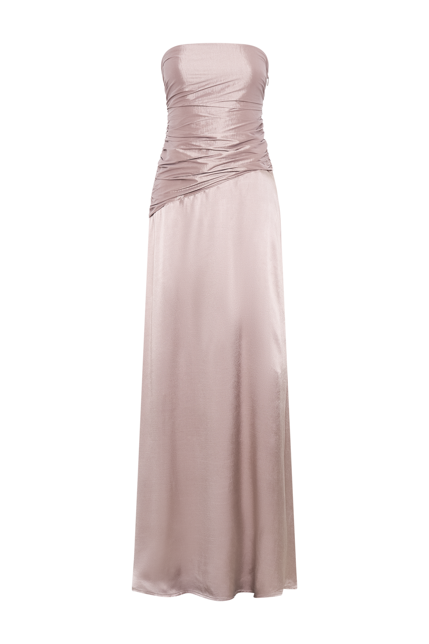ROF Serena Straplez Tafta Maxi Elbise - Bronz Taupe Shine Aura