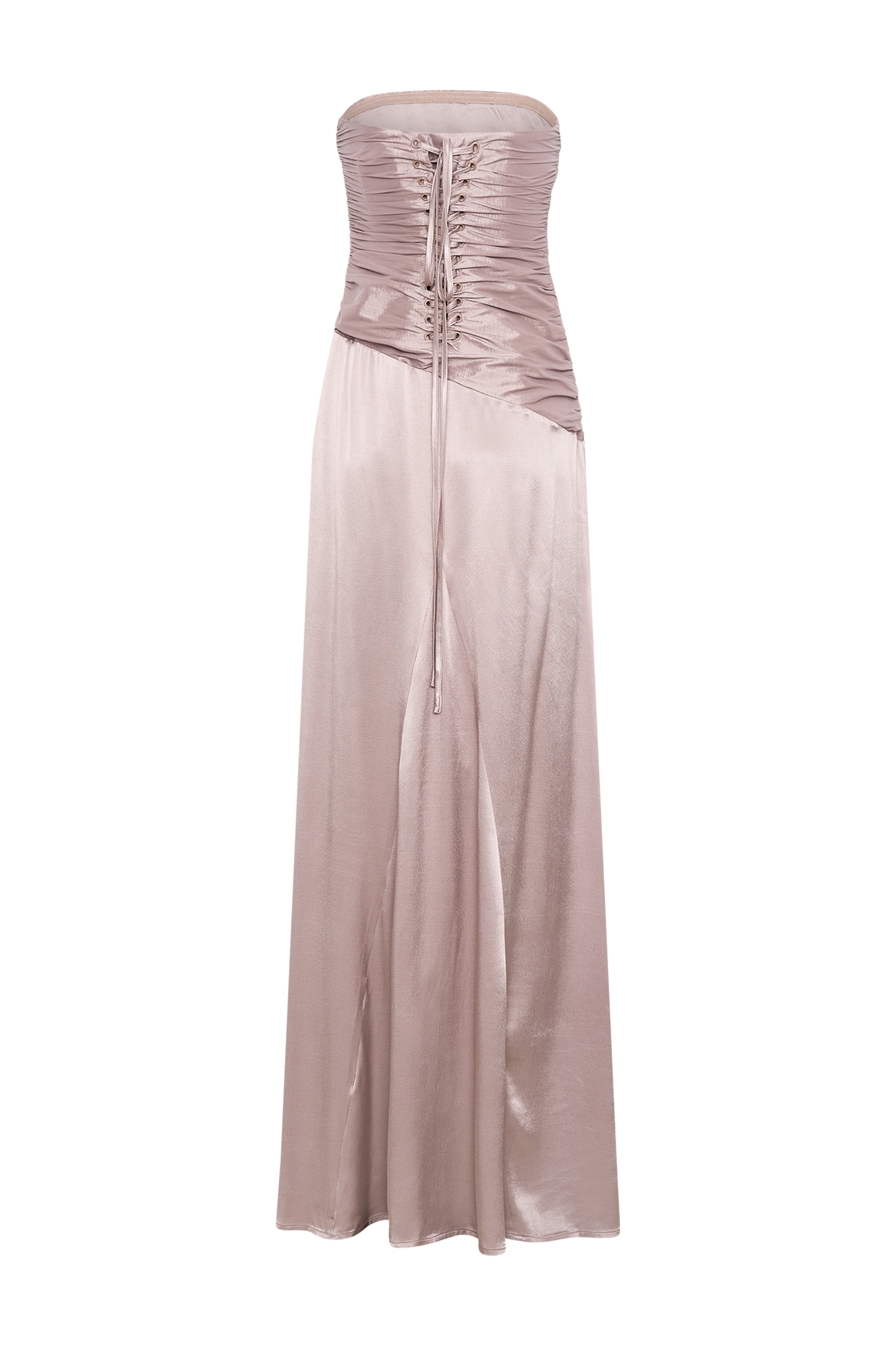 ROF Serena Straplez Tafta Maxi Elbise - Bronz Taupe Shine Aura