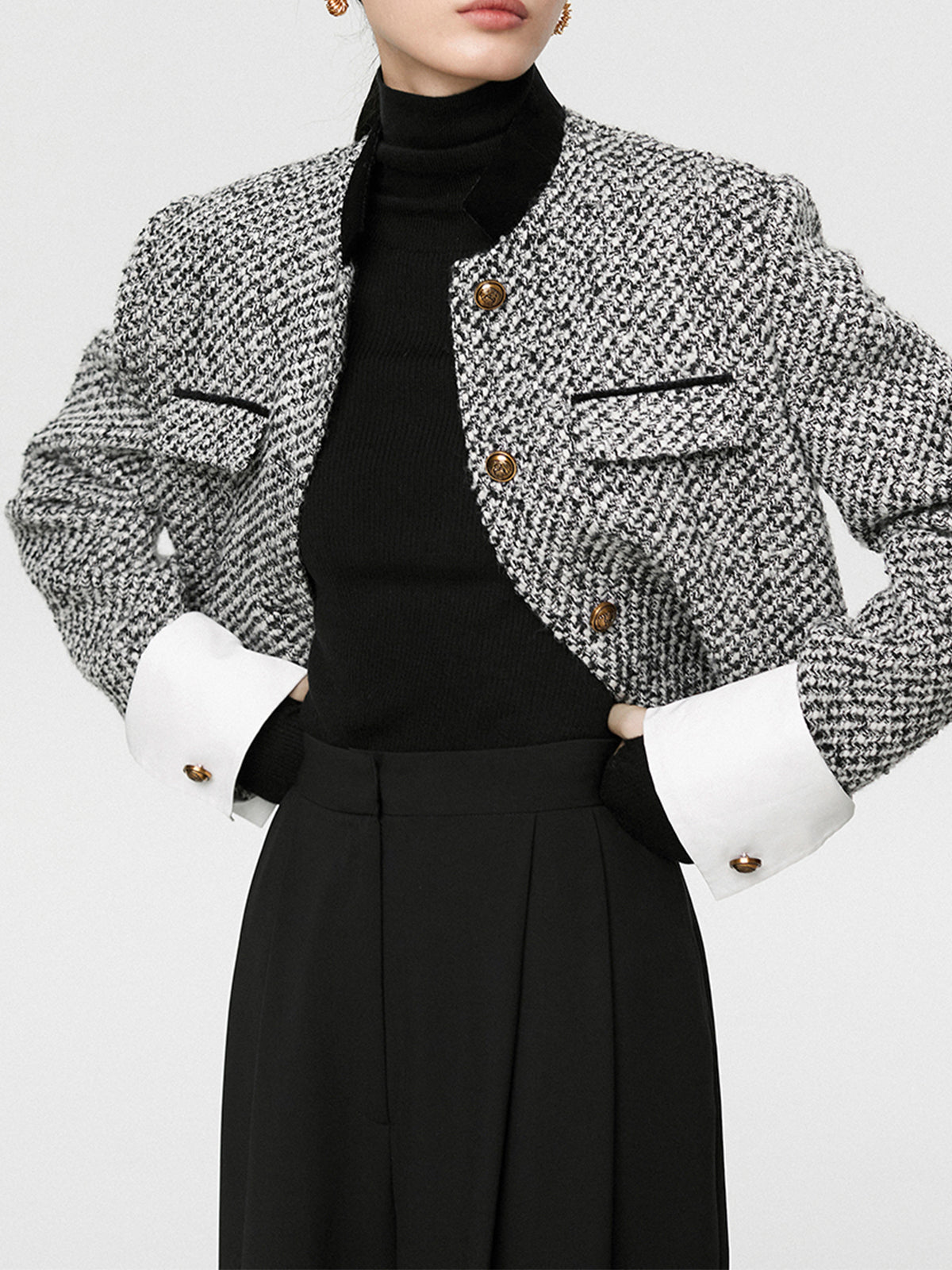 İkili Renkli Kısa Tweed Ceket Quvarse