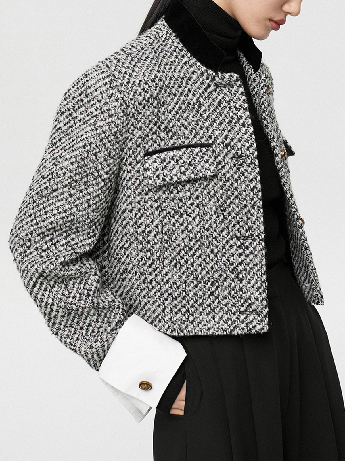 İkili Renkli Kısa Tweed Ceket Quvarse