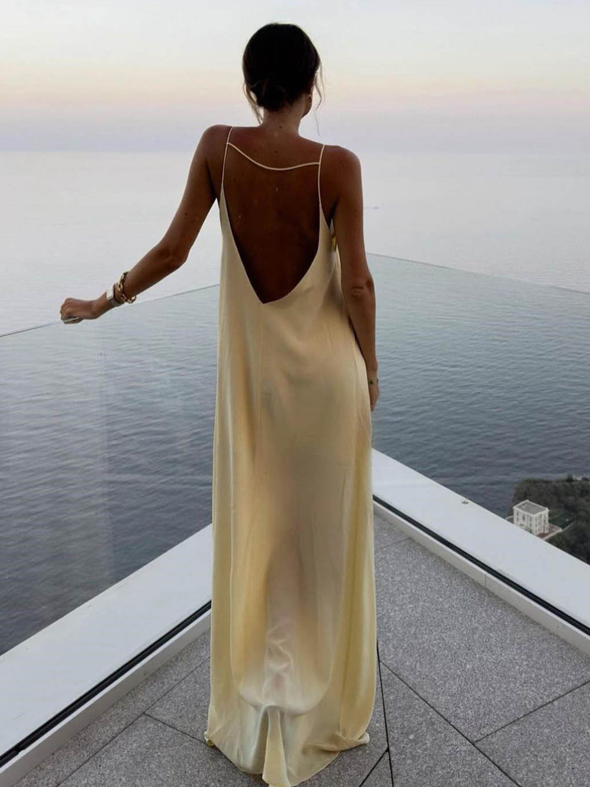 Sırtı Açık Tatil Uzun Elbisesi Shine Aura