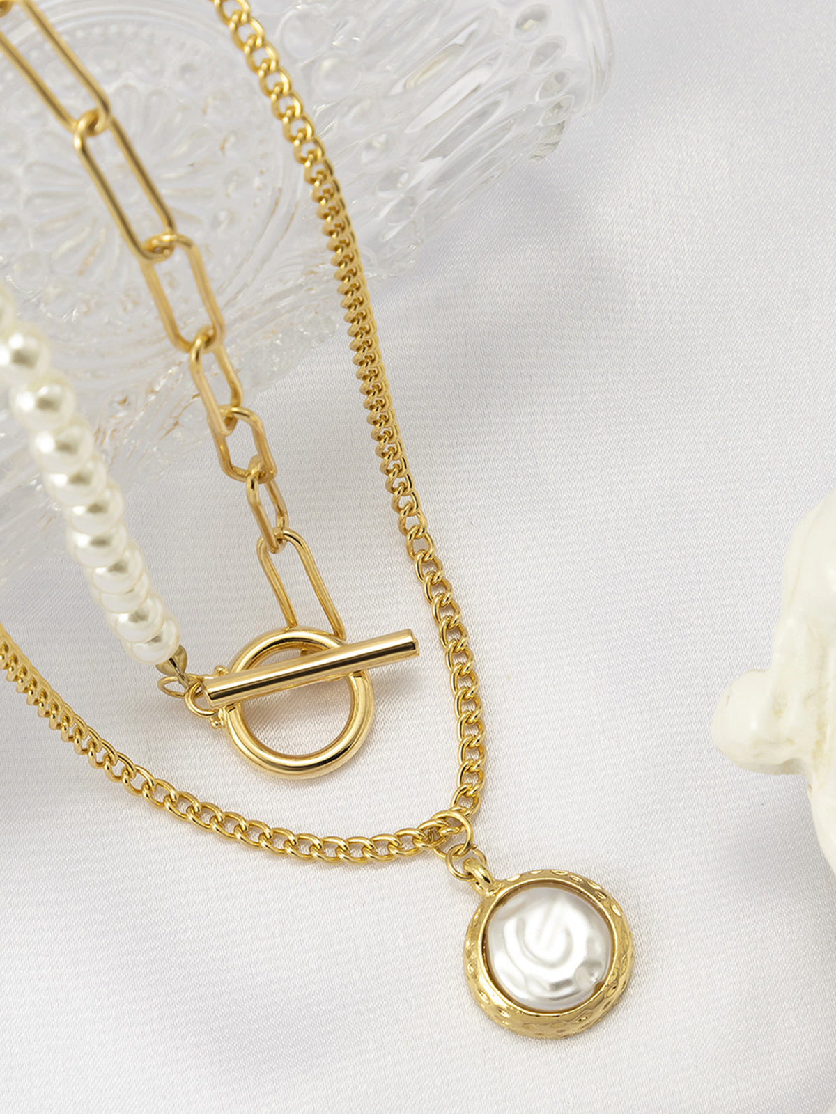 Sahte İnci Disk Kolye Kolye THESVELTECHIC