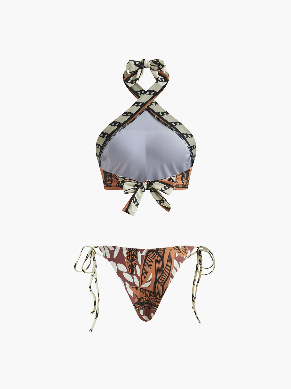 Retro Desenli Halter Bikini Takımı Siaora