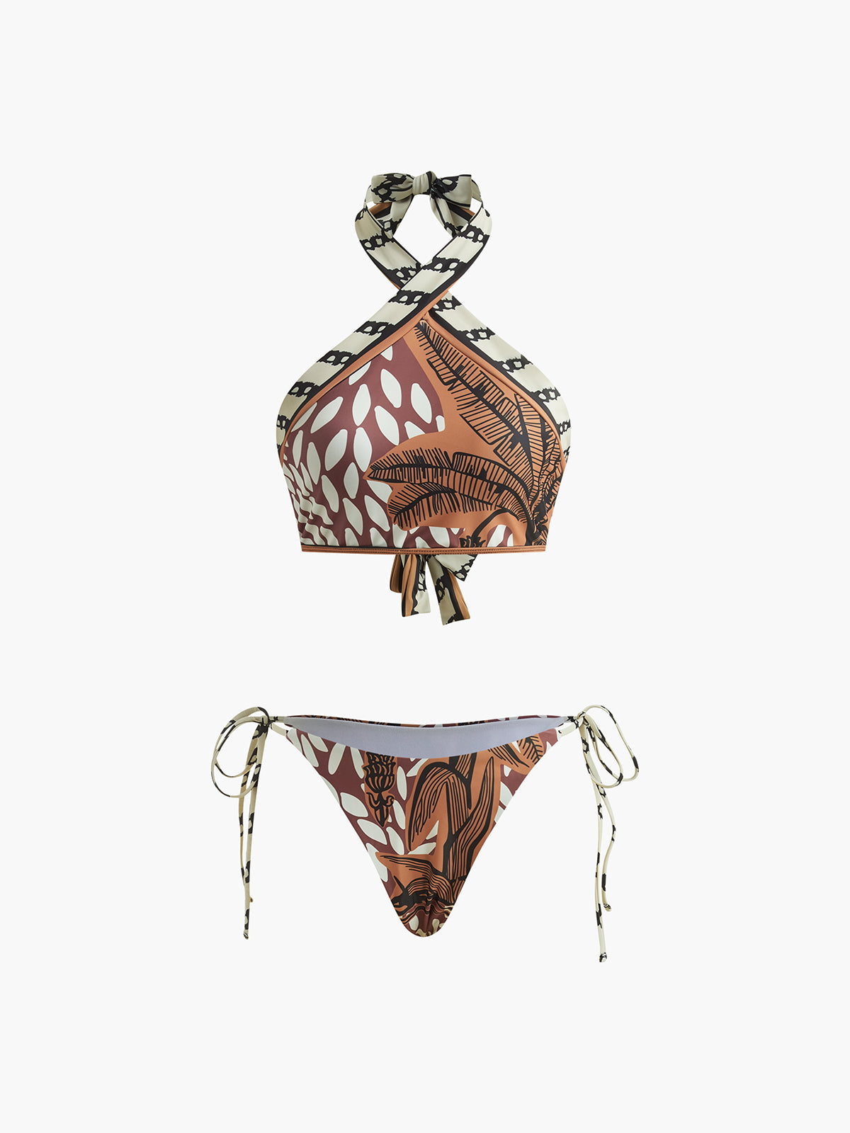 Retro Desenli Halter Bikini Takımı Siaora