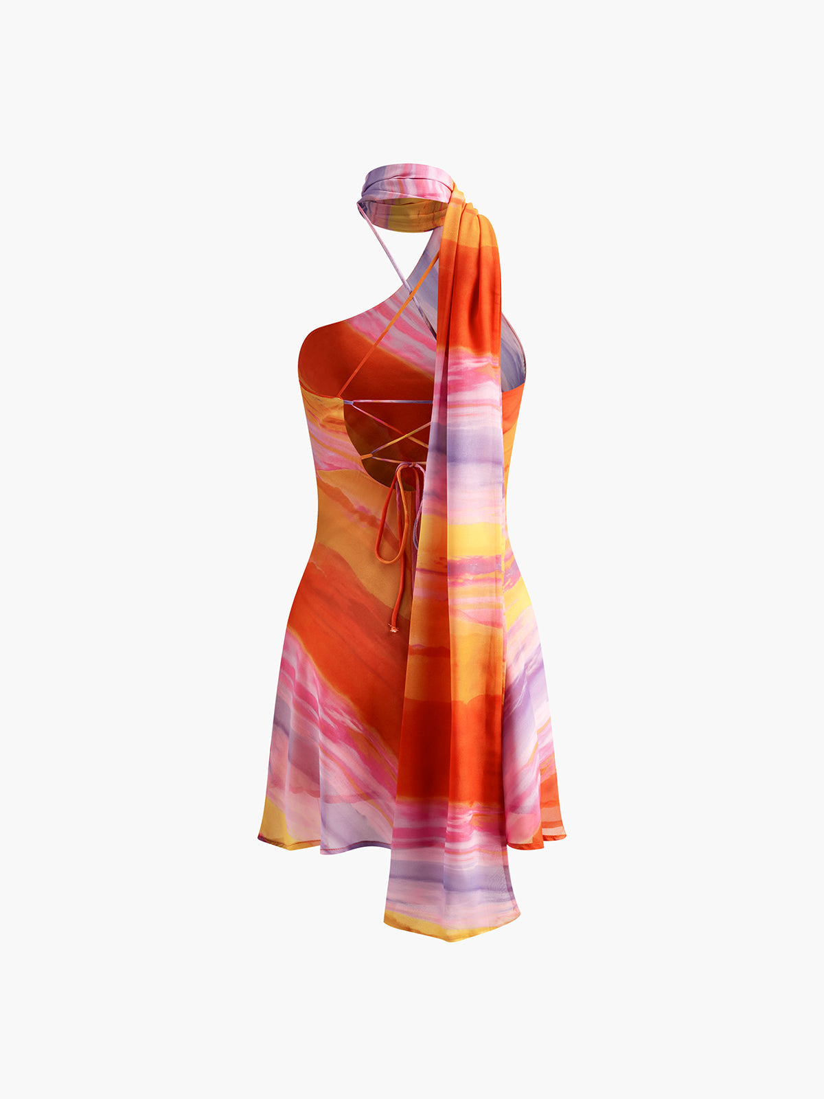 Halter Sırt Dekolteli Batik Kısa Elbise Siaora