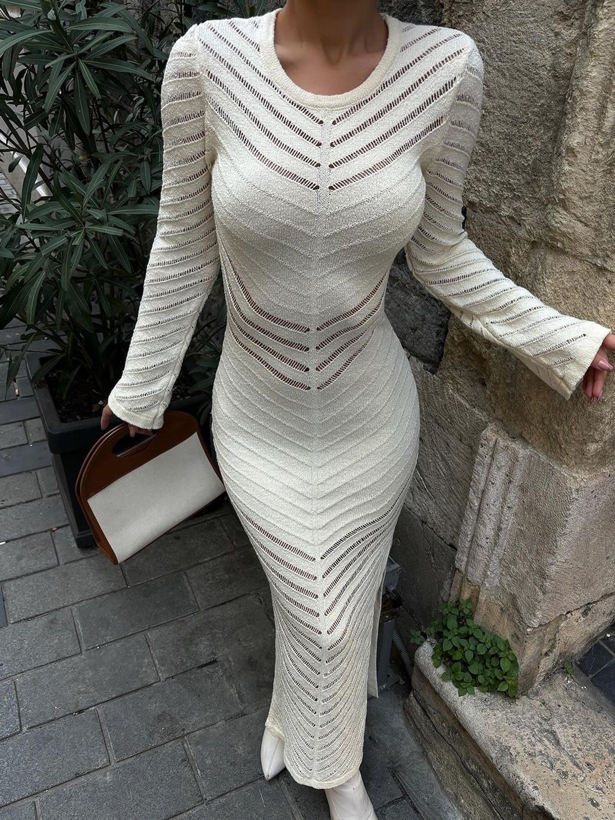 Kesik Uzun Kollu Kazak Uzun Elbise Shine Aura