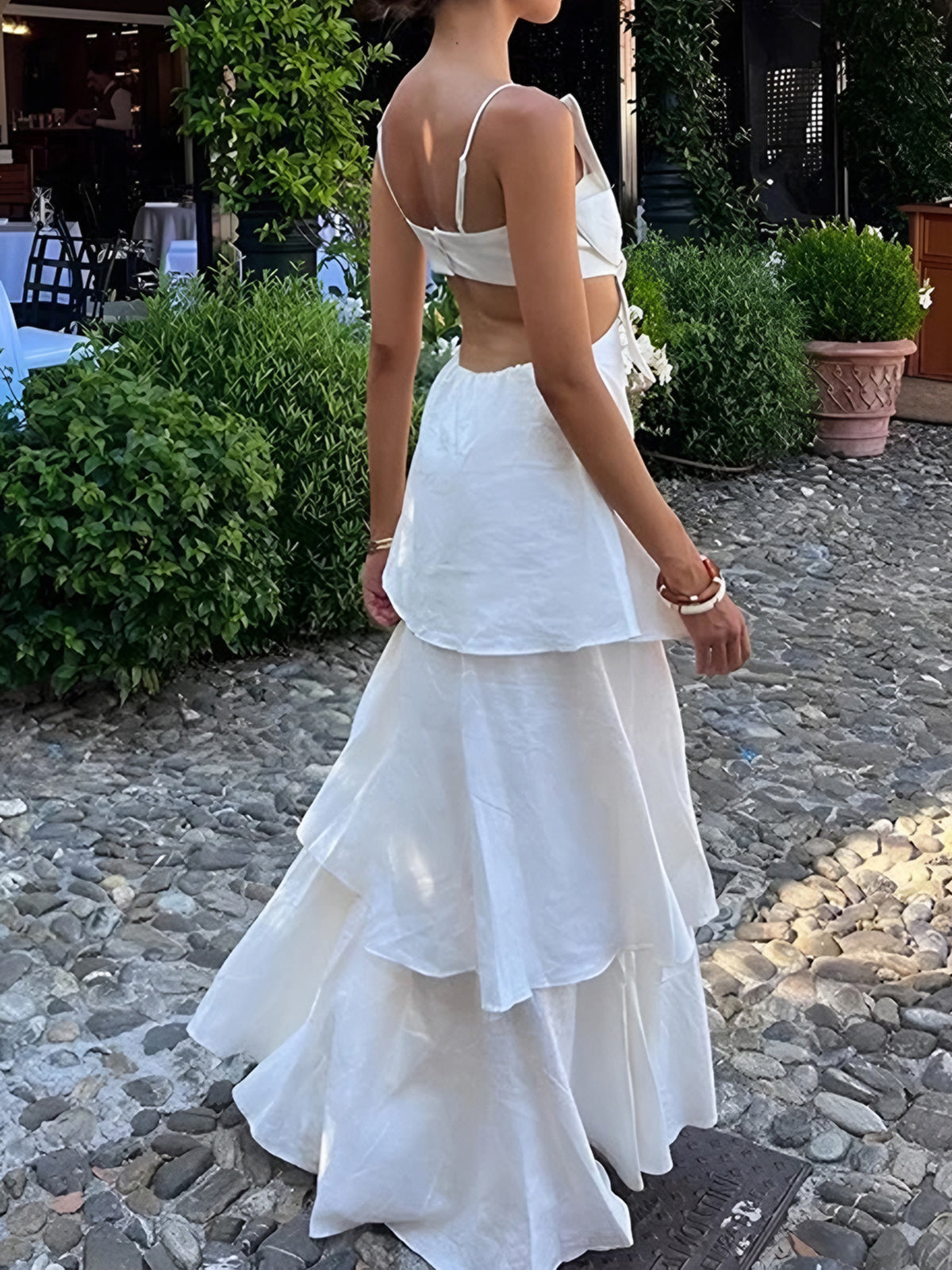 Kesik Çiçekli Sırtı Açık Uzun Elbise Shine Aura