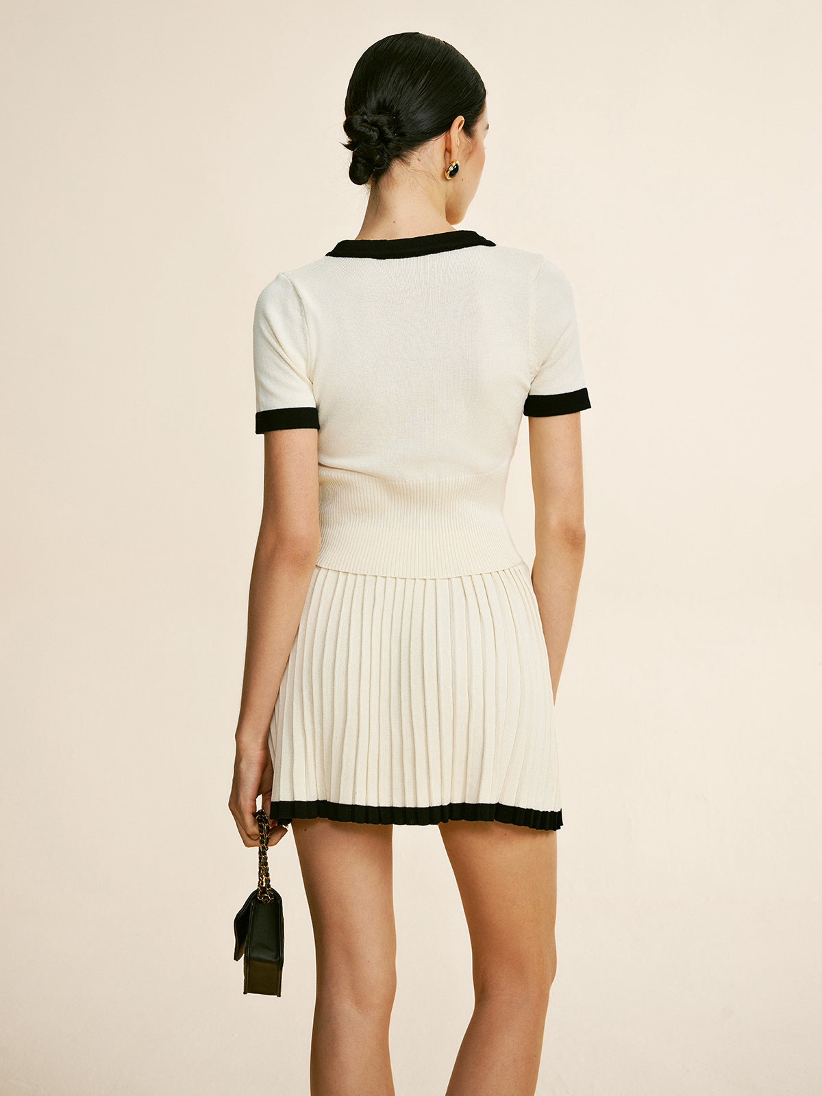 Contrast Trim Pleated Jersey Skirt Set THESVELTECHIC