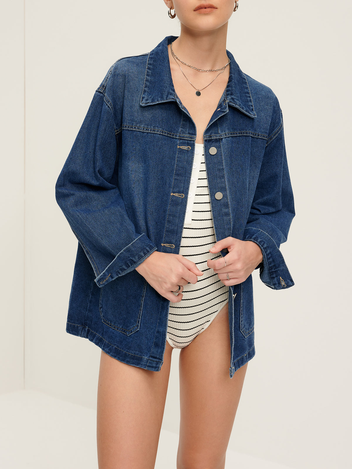 Sıradan Göğüslü Reverek Denim Ceket Quvarse