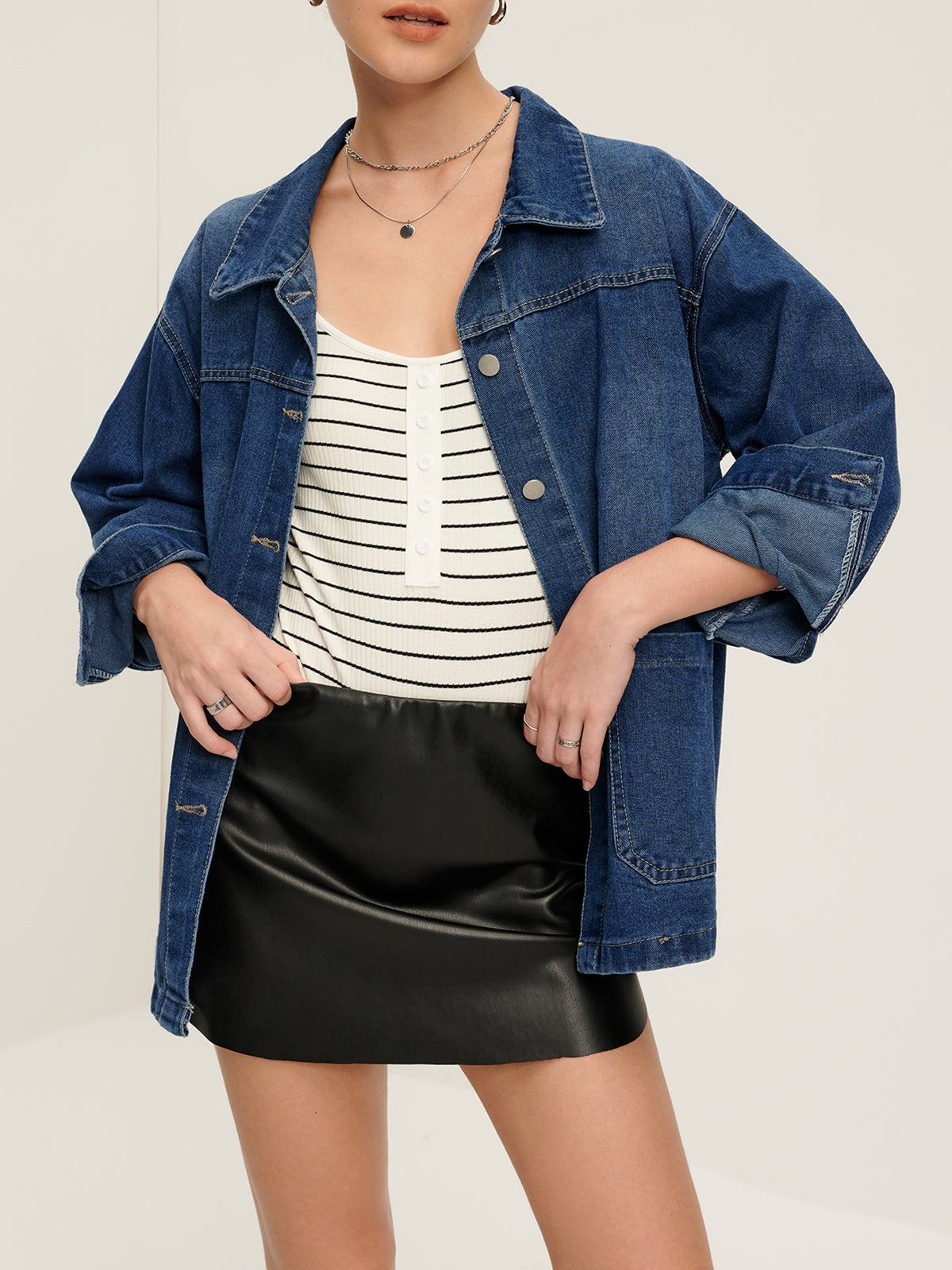Sıradan Göğüslü Reverek Denim Ceket Quvarse