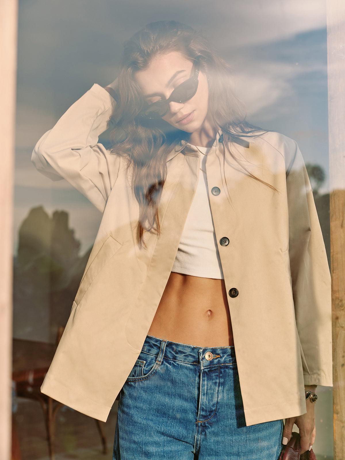 Beige Elegance Crop Ceket Siaora
