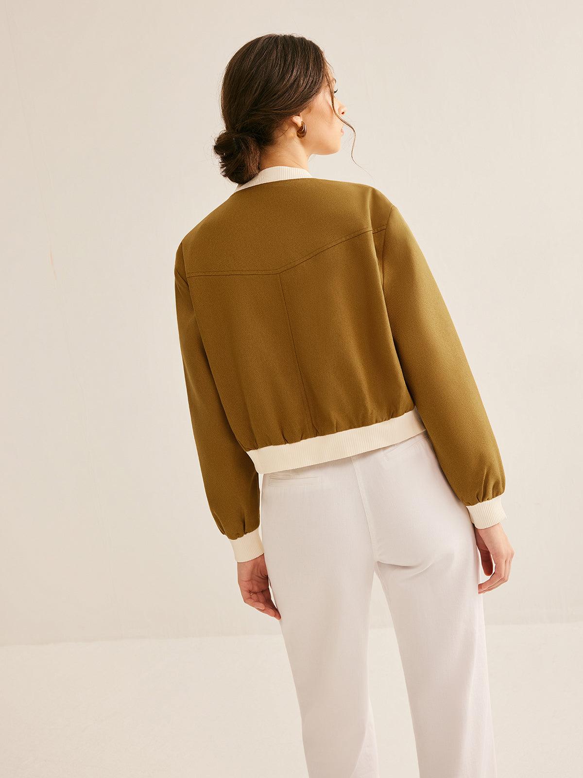 Olive Grace Ribbed Bomber Jacket Siaora