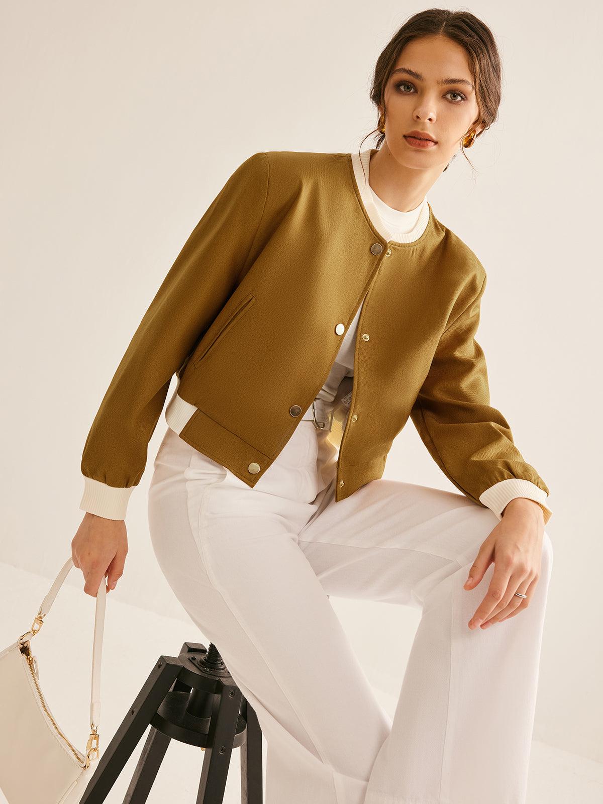 Olive Grace Ribbed Bomber Jacket Siaora